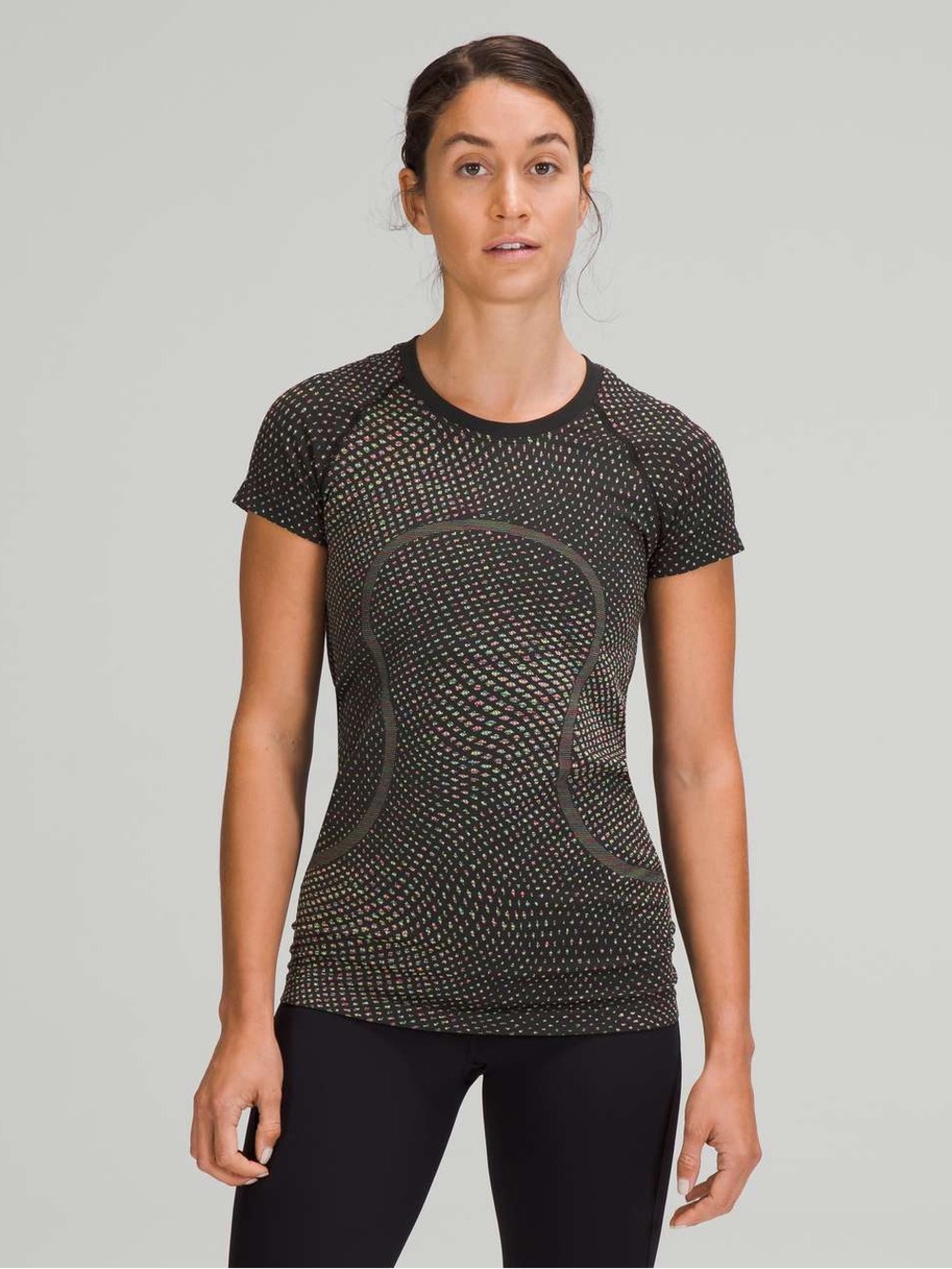 Lululemon Swiftly Tech Short Sleeve Shirt 2.0 Grid Warp Black/Neon Multi Size 2